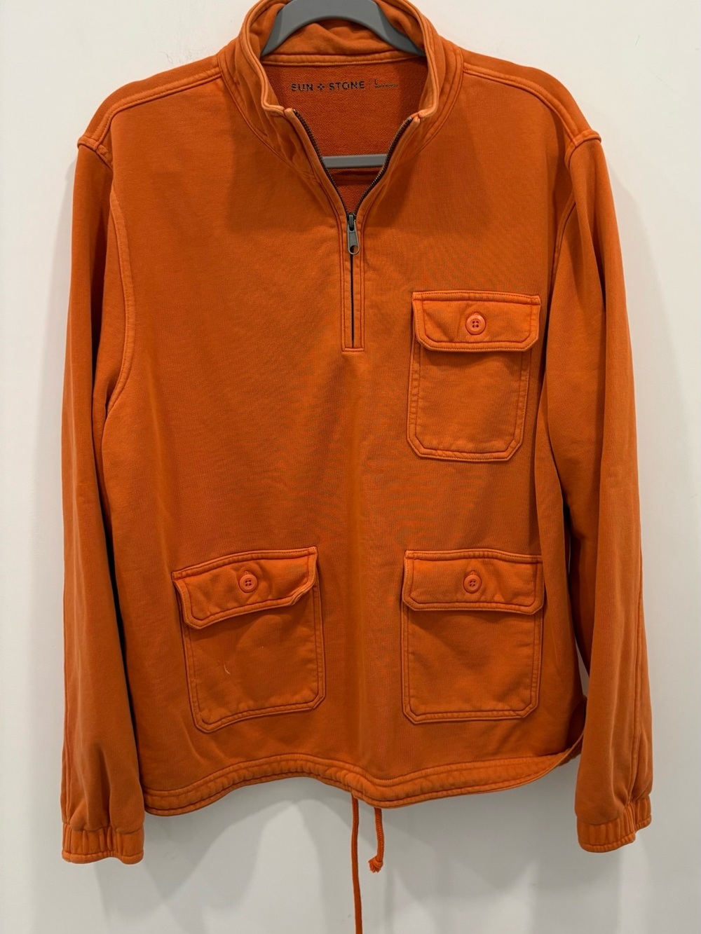 Men's Sun And Stone Autumn Orange
Zip Pullover Size Large Cotton Blend